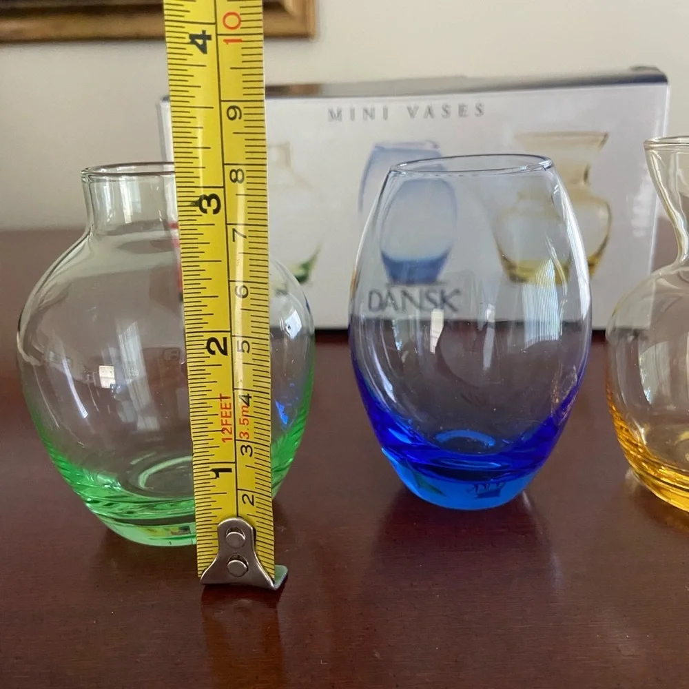 DANSK Set of 3 Mini Glass Vases - 1 Blue, 1 Green & 1 Yellow - 3